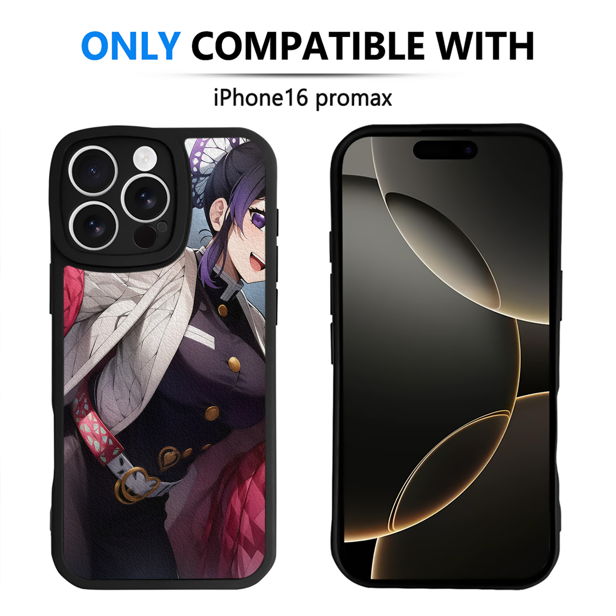 （画像用） 鬼滅の刃（きめつのやいば）蟲柱-胡蝶 しのぶ／こちょう しのぶ Kochou Shinobu 【iPhone 16シリーズ対応】シリコンスマホケース（レザー調） 材質：シリコン
